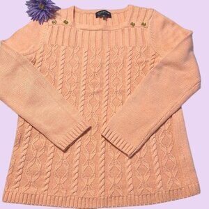 Jones New York Signature Pastel Orange Cable Knit Sweater L